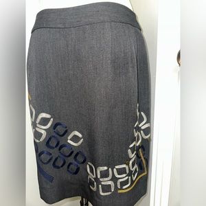 Pencil Skirt Size 10, Nygard Embroidered Accents Dark Grey 21 Inches Length